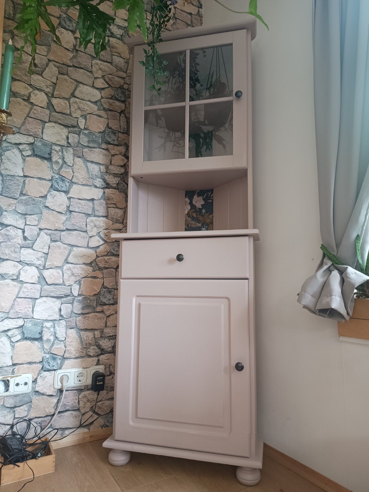Hoekkastje met lade en vitrine - Landelijke stijl, Ophalen