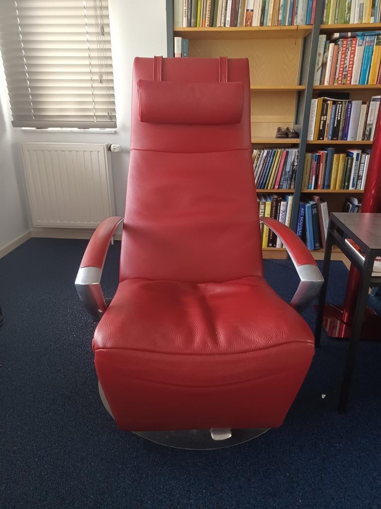 Jori Brainbuilder monomove relaxfauteuil Leder, Huis en Inrichting, Stoelen, Zo goed als nieuw, Eén, Leer, Metaal, Rood, Ophalen