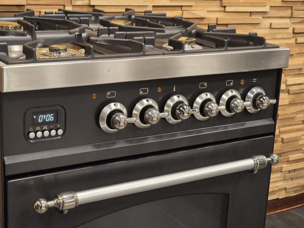 Luxe Fornuis Boretti 60cm antraciet + rvs GASOVEN, Niet ingevuld, Niet ingevuld, Zo goed als nieuw, Energieklasse A of zuiniger