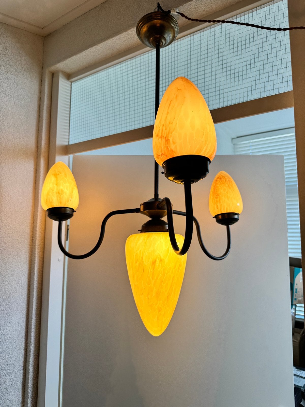 Art Deco hanglamp gemarmerd glas, Ophalen