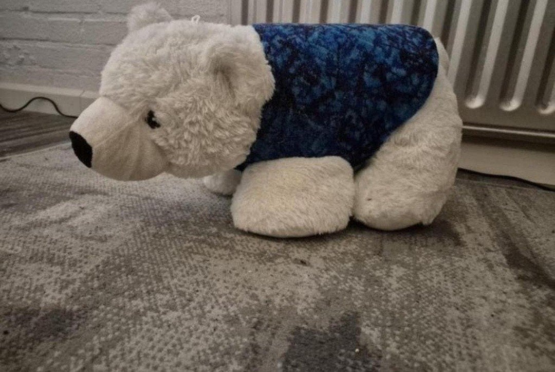 Ijsbeer knuffel met blauw pluche vest, Overige merken, Overige karakters, Beer, Ophalen of Verzenden
