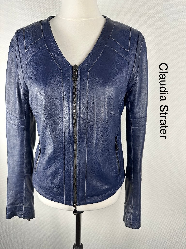 Claudia Strater Leren Jas  (mt: 38) F2/782, Maat 38/40 (M), Zwart, Claudia Strater, Ophalen of Verzenden