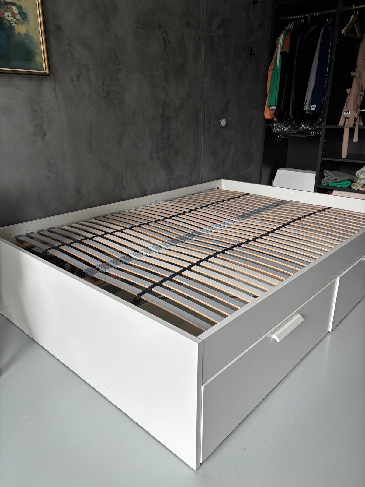 IKEA Brimnes bed 140x200 met 4 lades en matras, Ophalen, Gebruikt, Wit, Tweepersoons