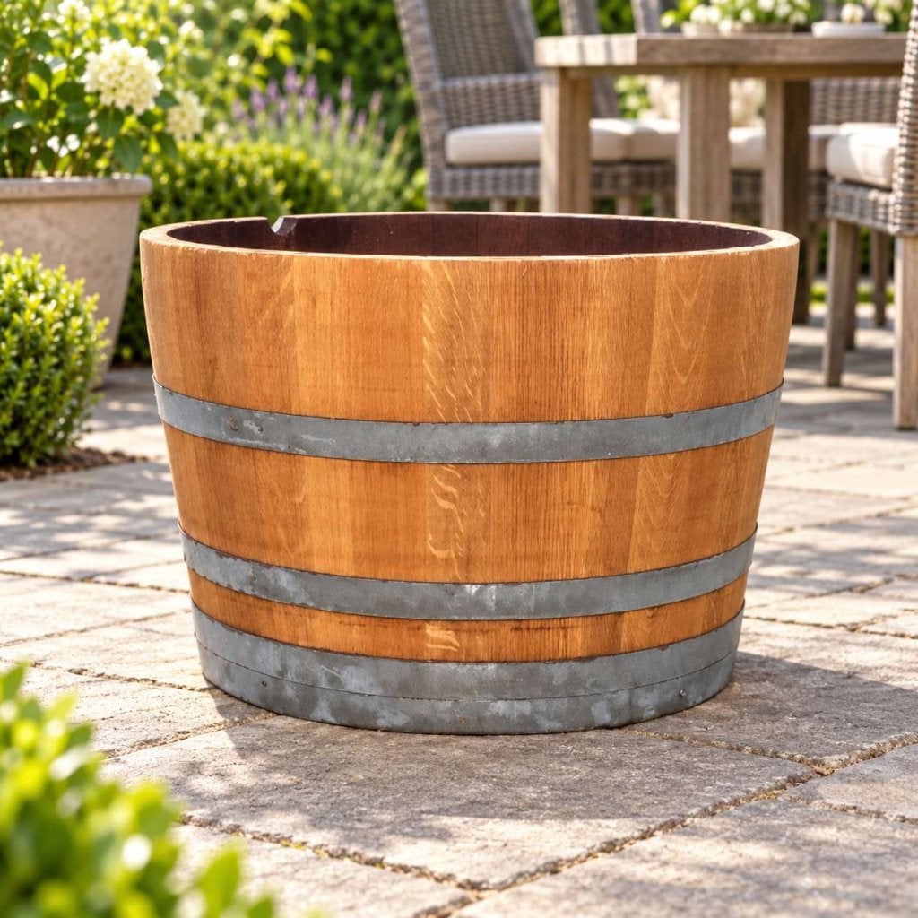 Halve wijnvaten | Eiken plantenbak voor tuin en terras, 2741 LG, Tas Boomkwekerij, Ophalen of Verzenden, Zo goed als nieuw