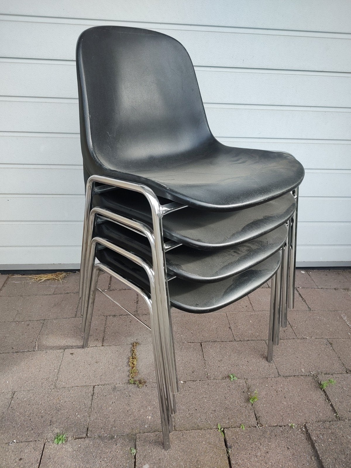 4 Zwarte Stapelbare Stoelen, Ophalen, Modern, Stapelbaar, Zwart, Vier