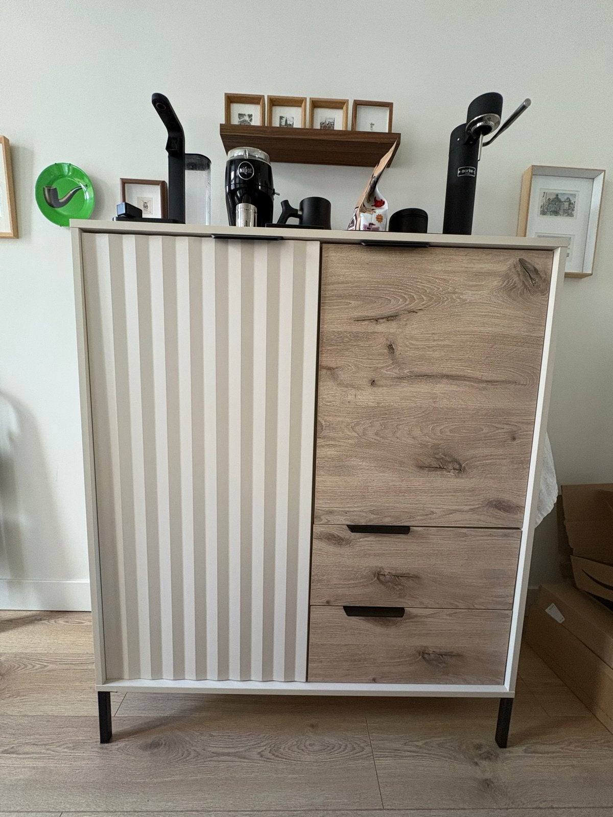 Meubella Dressoir Beige Eiken met Lades en Planken, Ophalen, 100 tot 150 cm, Eikenhout, Zo goed als nieuw