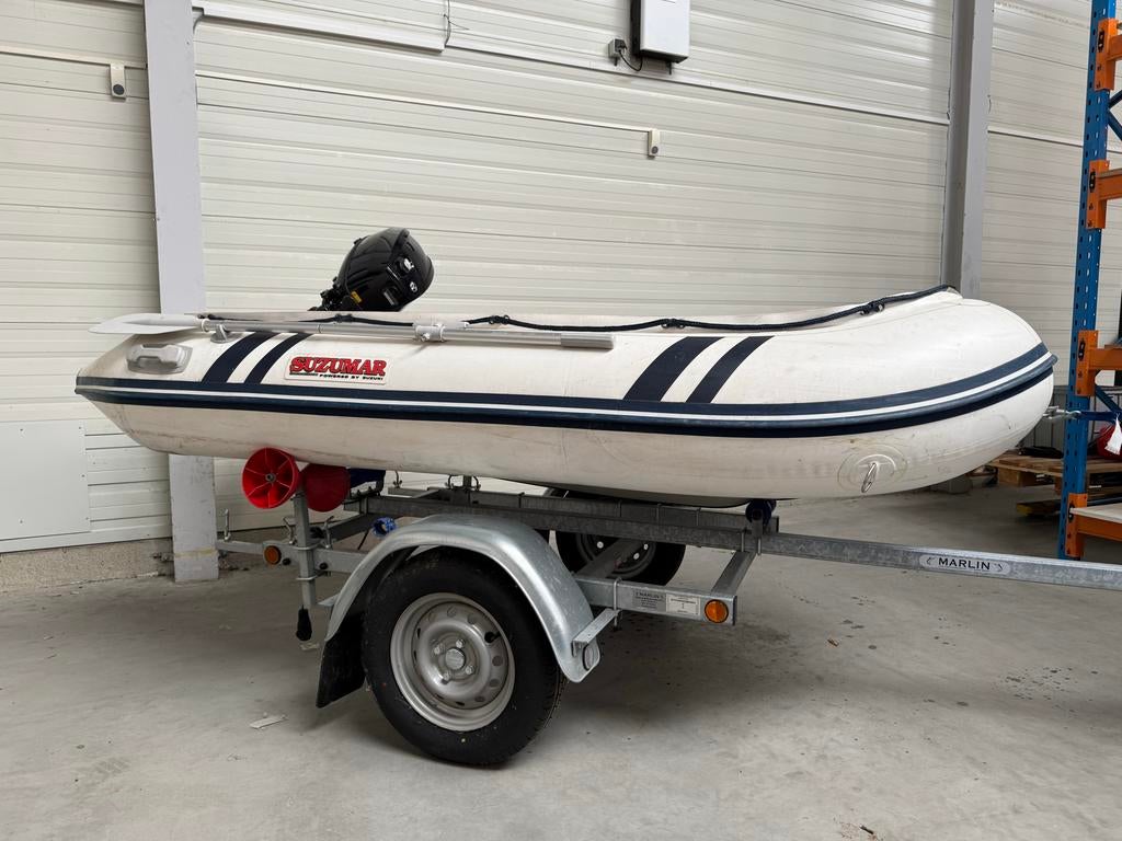 Suzumar DS290 ALU boot met Tohatsu 4pk buitenboordmotor, Watersport en Boten, Rubberboten, Ophalen, Aluminium, Gebruikt, Inclusief motor