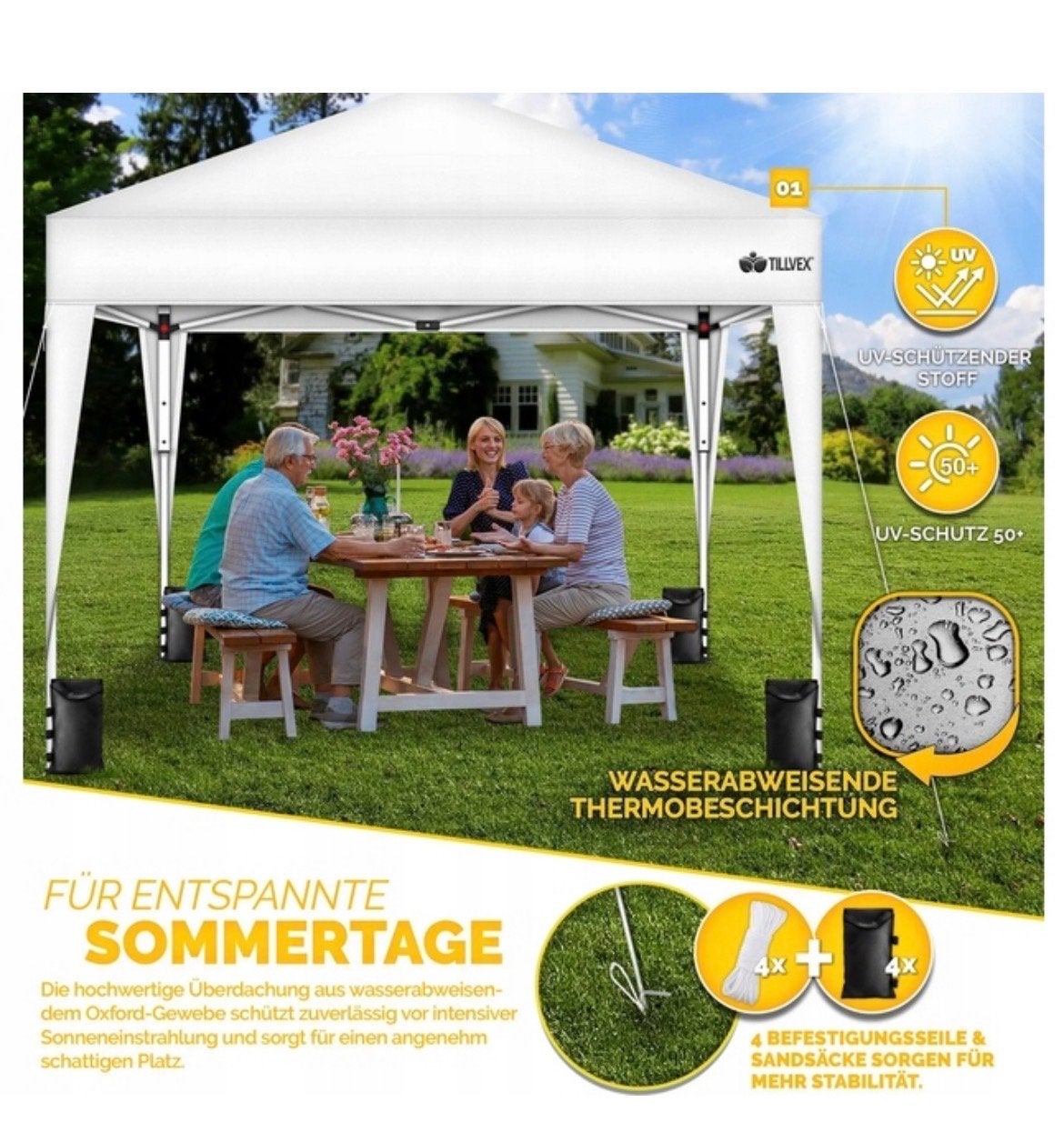 Partytent 3x3m met UV50+ bescherming en vouwsysteem, Tuin en Terras, Partytenten, Ophalen, Opvouwbaar, Partytent, Minder dan 4 meter
