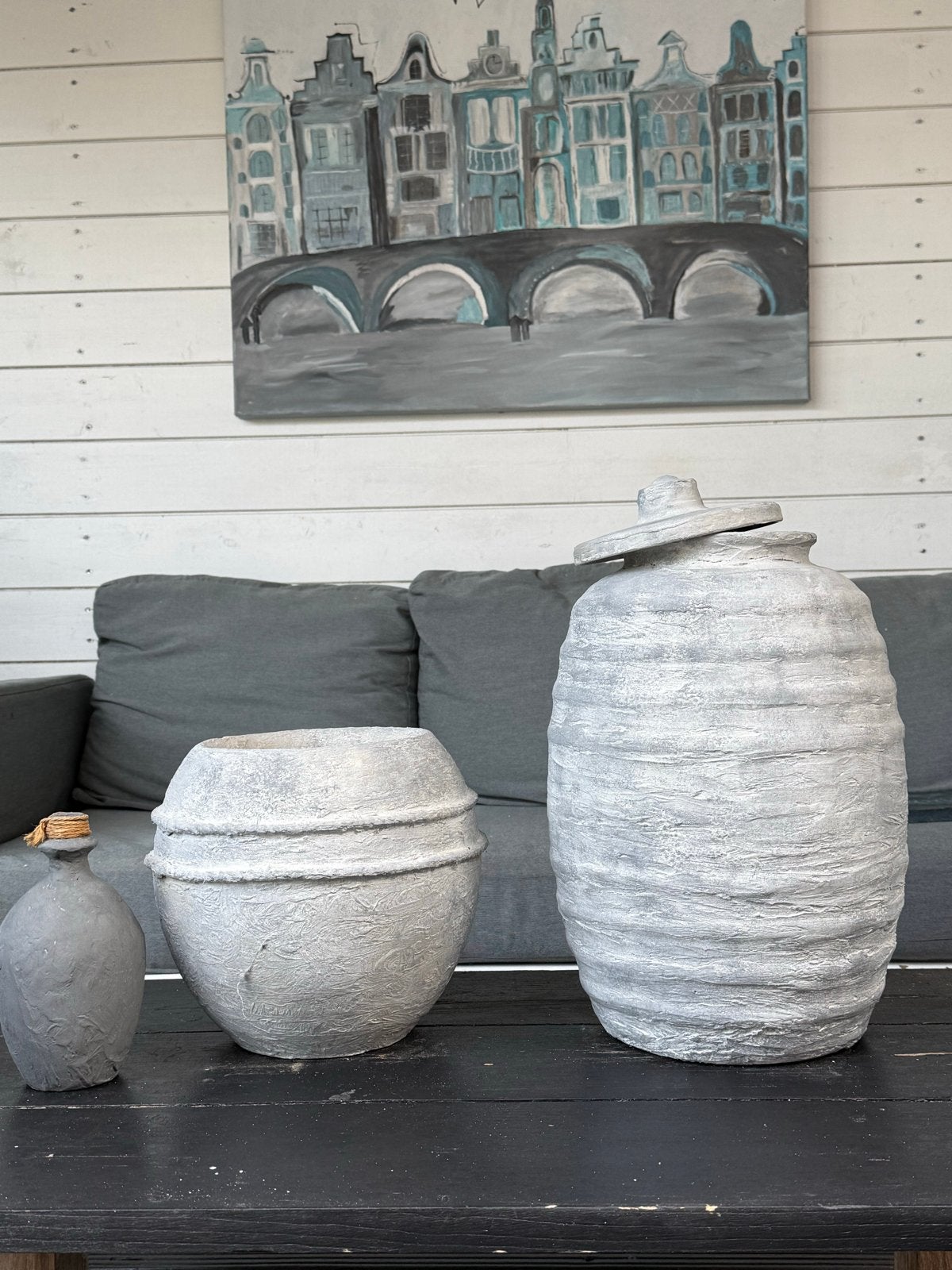Decoratieve potten set - Grijs, rustieke stijl, Ophalen