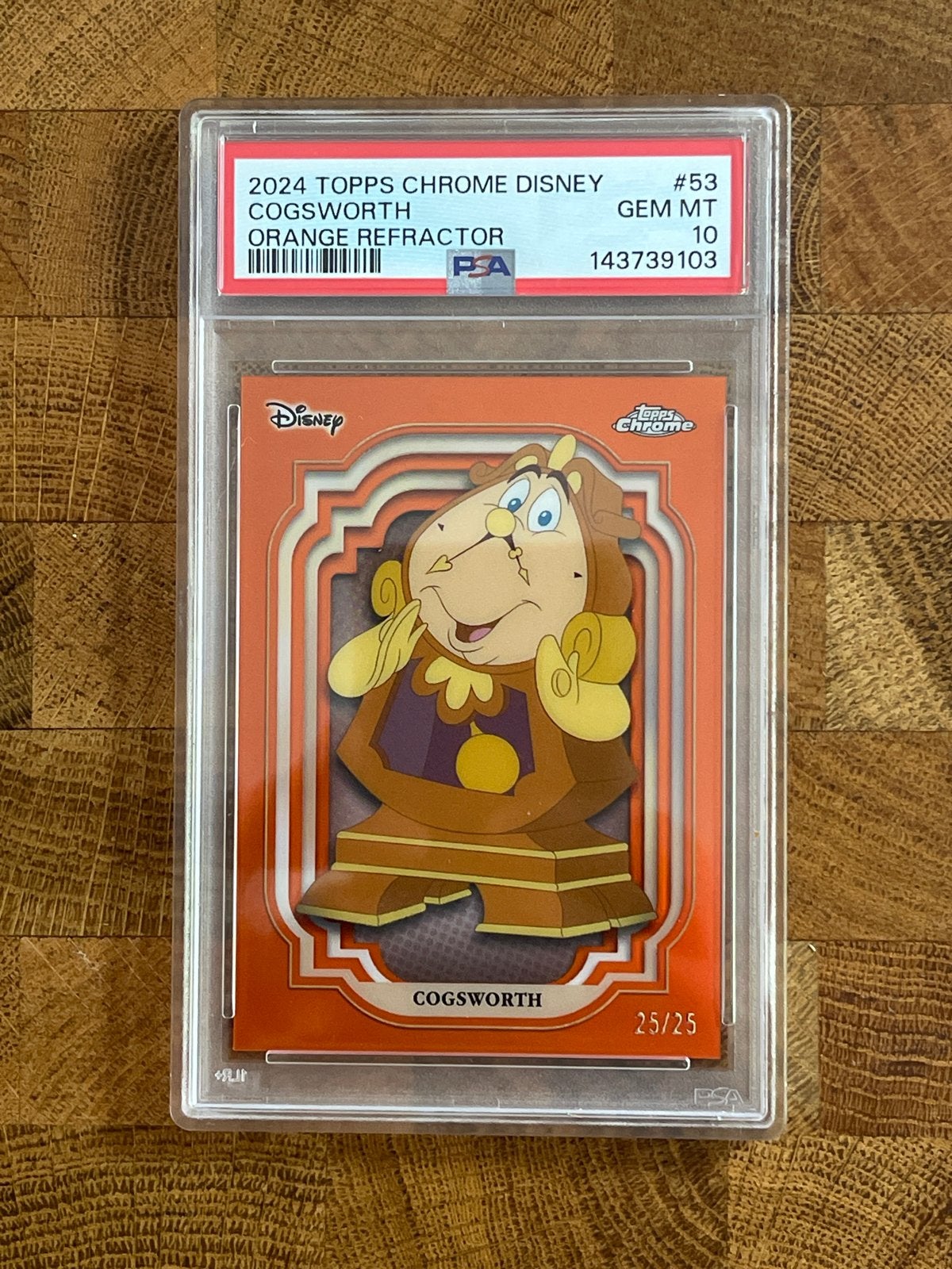 Disney Cogsworth Topps Chrome Orange Refractor PSA 10, Verzamelen, Disney, Ophalen of Verzenden, Assepoester of Belle, Nieuw, Plaatje of Poster