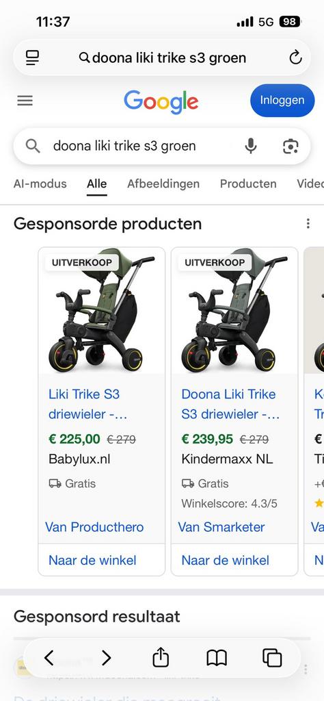 Doona liki trike s3 kleur GROEN, Ophalen of Verzenden, Zo goed als nieuw, Overige typen