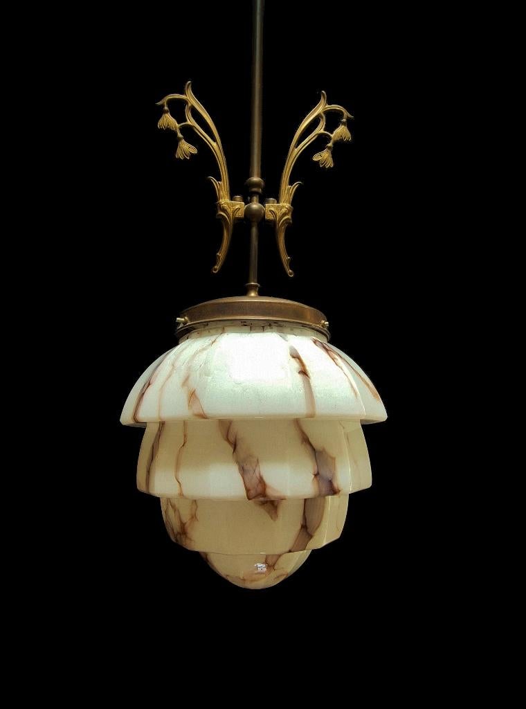 Prachtige verstelbare vintage Art Deco design hanglamp, Ophalen of Verzenden, Gebruikt, Glas, 75 cm of meer