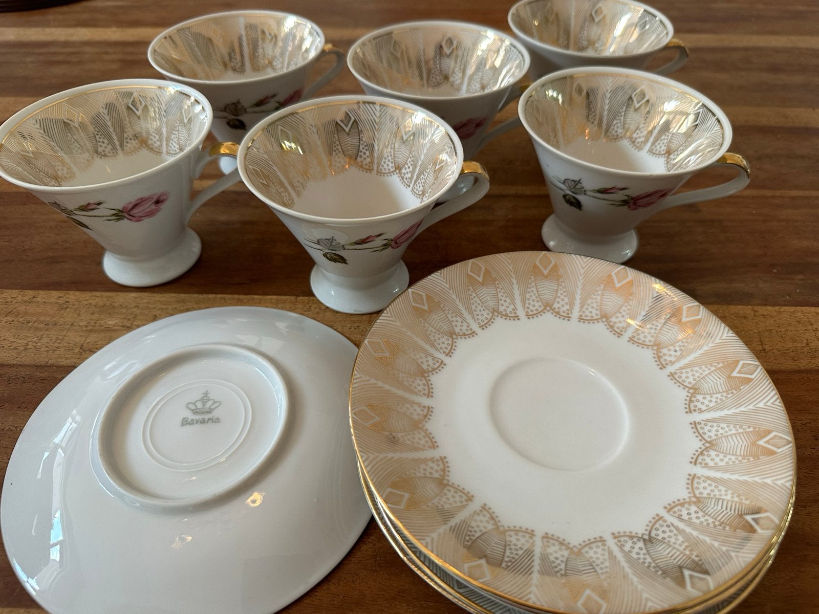 Vintage Bavaria theekopjes met rozen en gouden accenten, Ophalen of Verzenden
