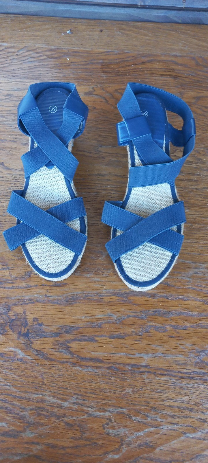 Blauwe sandalen met espadrille zool, maat 39, Blauw, Zo goed als nieuw, Sandalen of Muiltjes, Ophalen of Verzenden