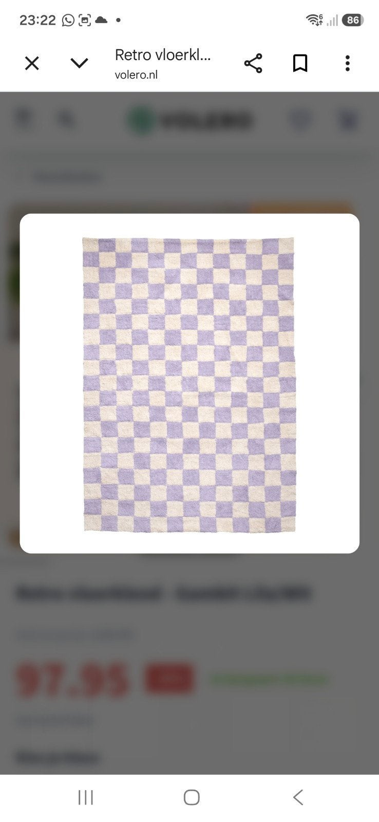 Retro Vloerkleed Lila/Crème Geruit, Ophalen, 100 tot 150 cm, Crème, Zo goed als nieuw