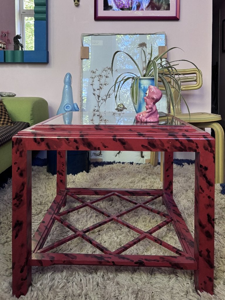Set of 2 Hollywood Regency Chinoiserie - coffee tables, 45 tot 60 cm, Gebruikt, Vierkant, Glas