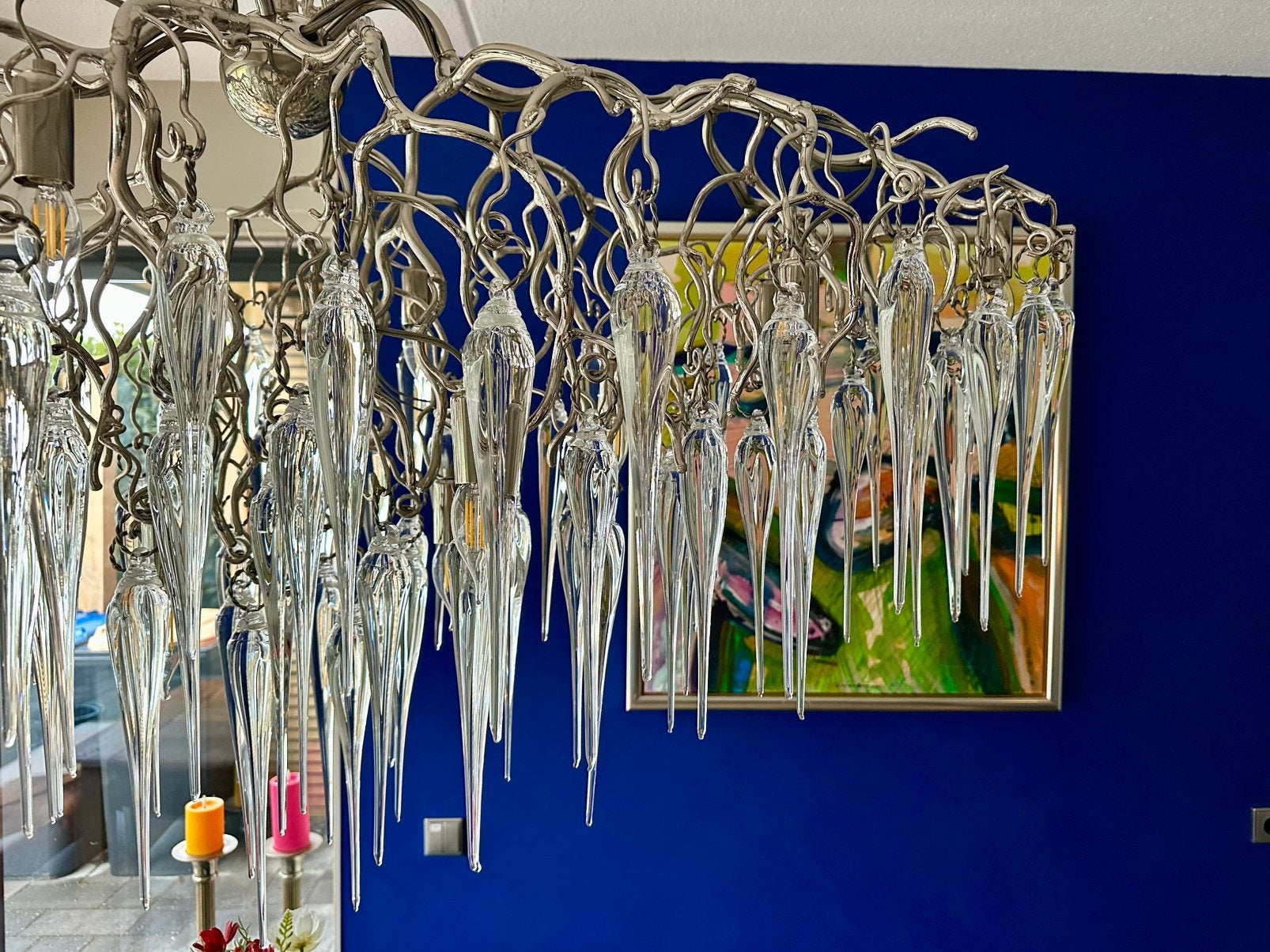 Brand Egmond ovale kroonluchter Hollywood Glass Icicles, Ophalen, Zo goed als nieuw, Glas