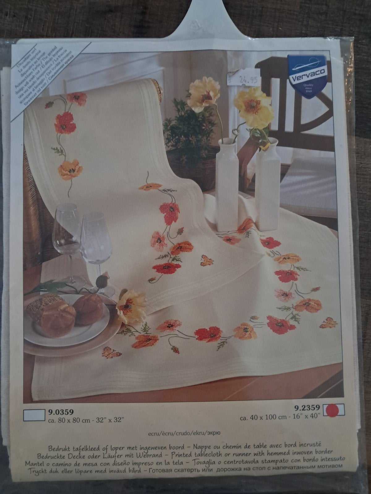 Borduurpakket klaprozen tafelkleed/loper - Nieuw, Hobby en Vrije tijd, Ophalen of Verzenden, Nieuw, Handborduren, Borduurpakket