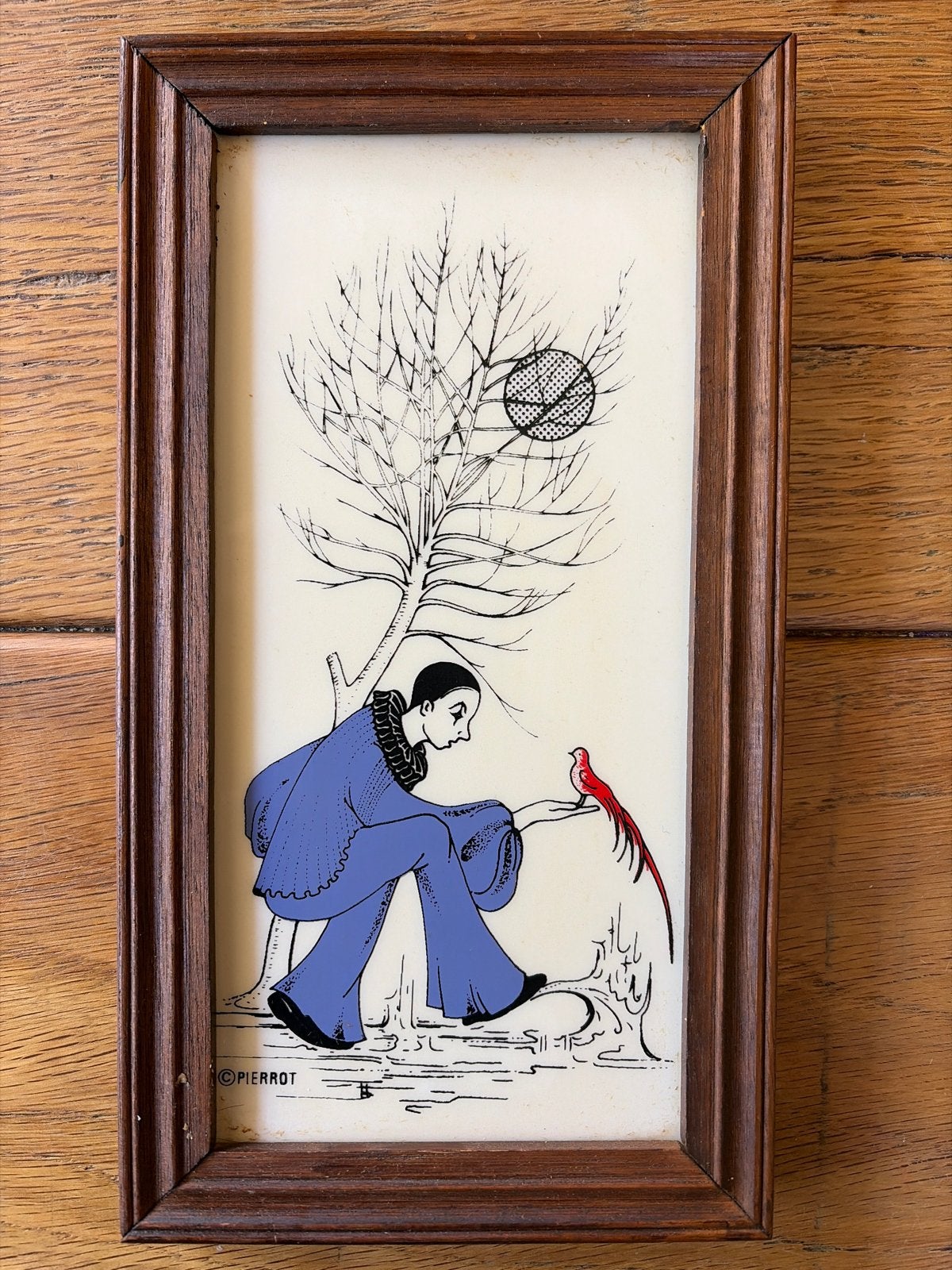Vintage Pierrot schilderij met vogel keramiek, Antiek en Kunst, Ophalen of Verzenden
