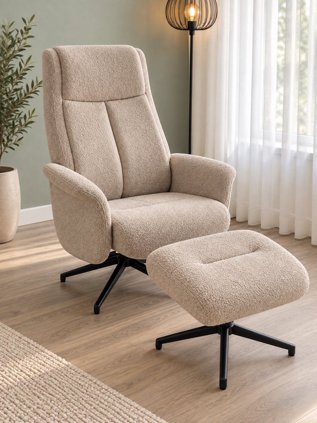 LABEL51 relaxfauteuil Bergen met hocker – bouclé – als nieuw, Ophalen, 75 tot 100 cm, Zo goed als nieuw, Stof