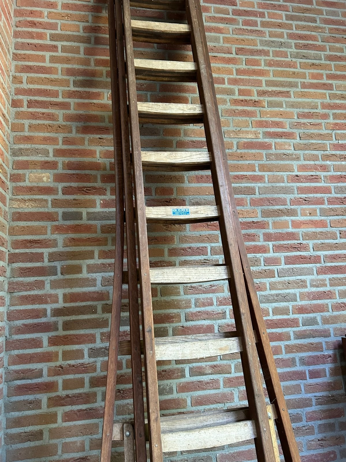 Houten 3-delige uitschuif ladder, Doe-het-zelf en Verbouw, Ladders en Trappen, Ophalen, Gebruikt, Ladder, Opvouwbaar of Inschuifbaar
