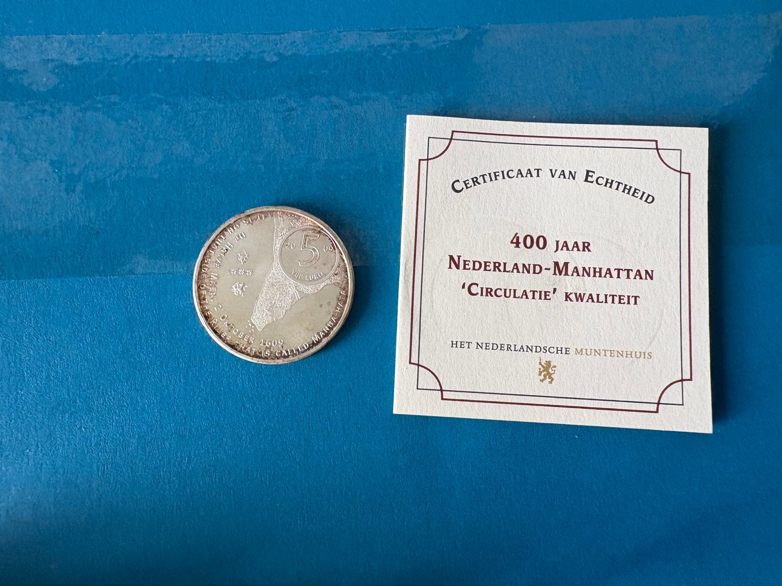 Zilveren 5 euro munt nederland Manhattan, Postzegels en Munten, Munten | Europa | Euromunten, Ophalen of Verzenden, Overige landen