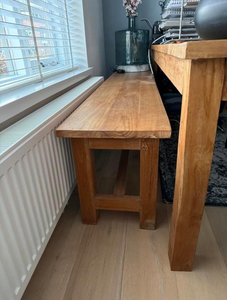 Eiken bankje voor aan tafel, Ophalen, Bruin, Eén