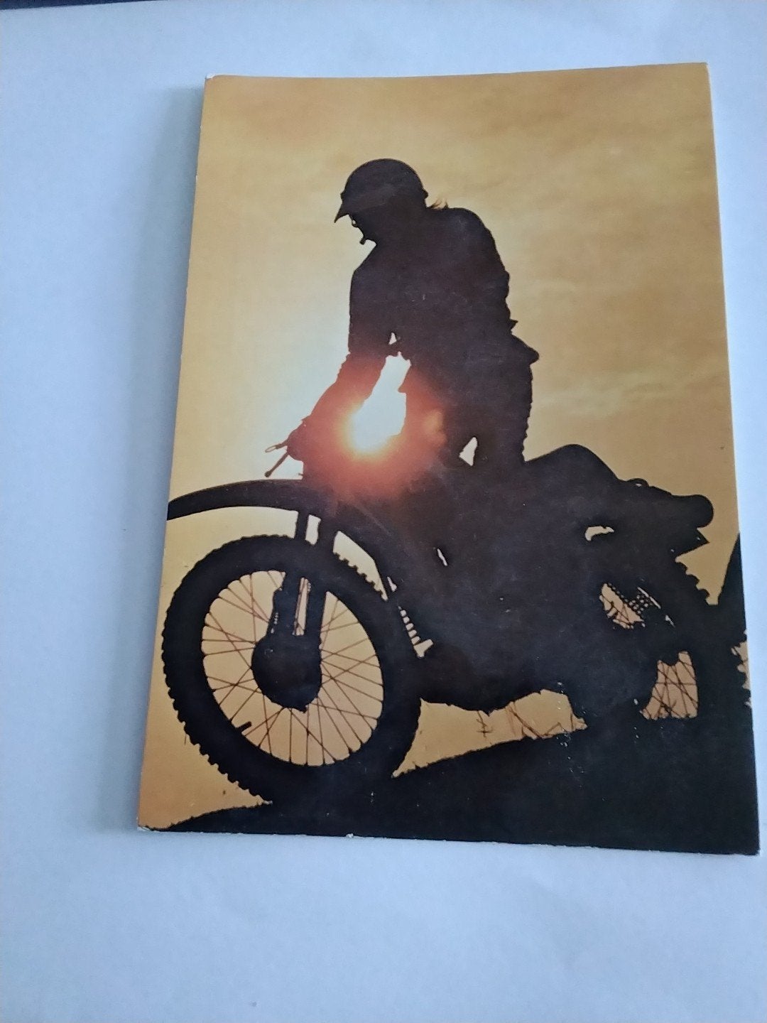 SILHOUET VAN EEN MOTORRIJDER BIJ  ZONSONDERGANG, Ophalen of Verzenden, Overige thema's