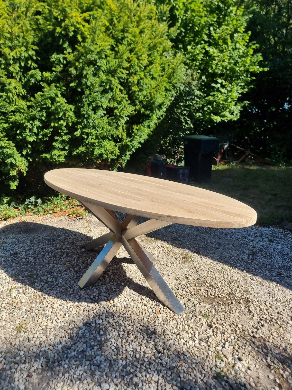 Stijlvolle ovale massief eiken eettafel, Huis en Inrichting, Tafels | Eettafels, Ophalen, 100 tot 150 cm, Eikenhout, Ovaal