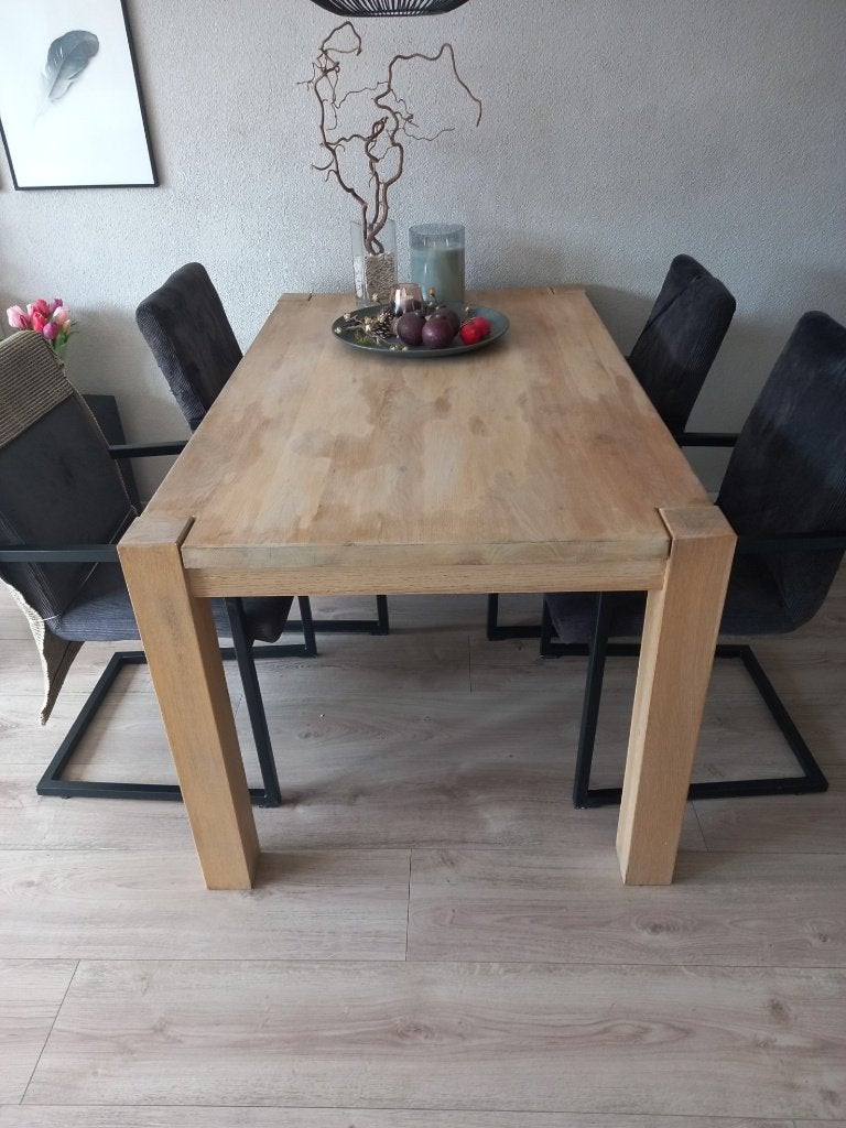 Massief houten eiken eettafel, Ophalen, Gebruikt, 100 tot 150 cm, Eikenhout