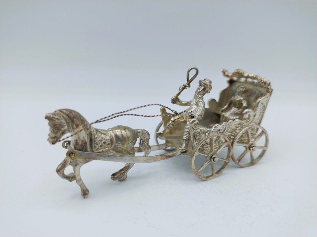 Zilveren miniatuur koets met paard, J.S. Zwanenburg, Sneek,, Antiek en Kunst, Verzenden, Zilver