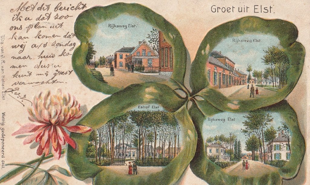 Groet uit ELST klavertje  4 ca  1904 stempel  1907  nr  1436, Verzenden, Voor 1920, Gelopen, Gelderland