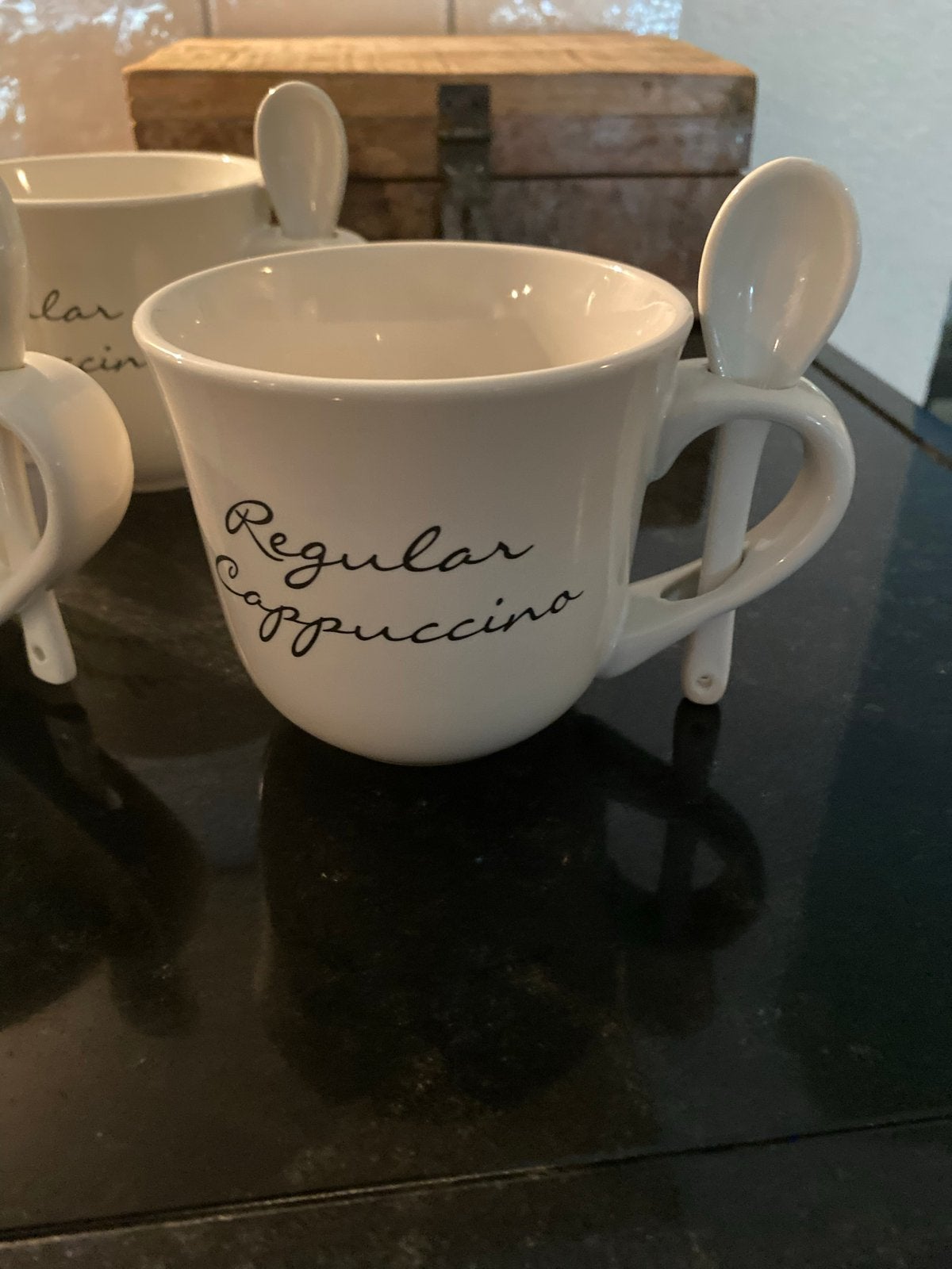 Set van 5 Cappuccino Mokken met Lepel - Zo goed als nieuw, Keramiek, Ophalen of Verzenden, Zo goed als nieuw, Modern