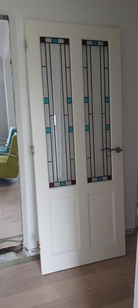 witte glas in lood deur, Ophalen, 80 tot 100 cm, Binnendeur, Zo goed als nieuw