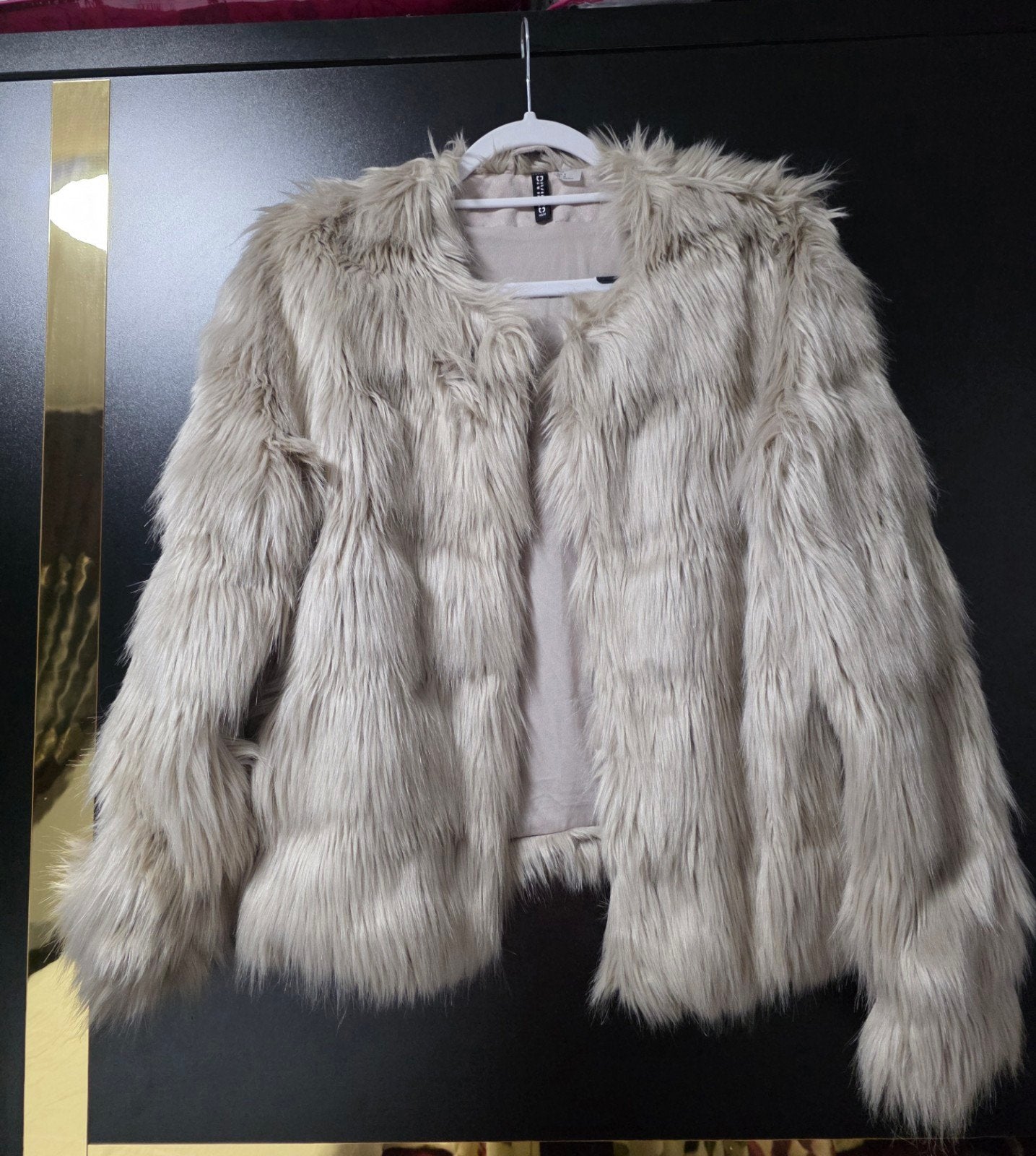 H&M Divided Faux Fur Jas Maat M, Beige, H&M Divided, Zo goed als nieuw, Ophalen