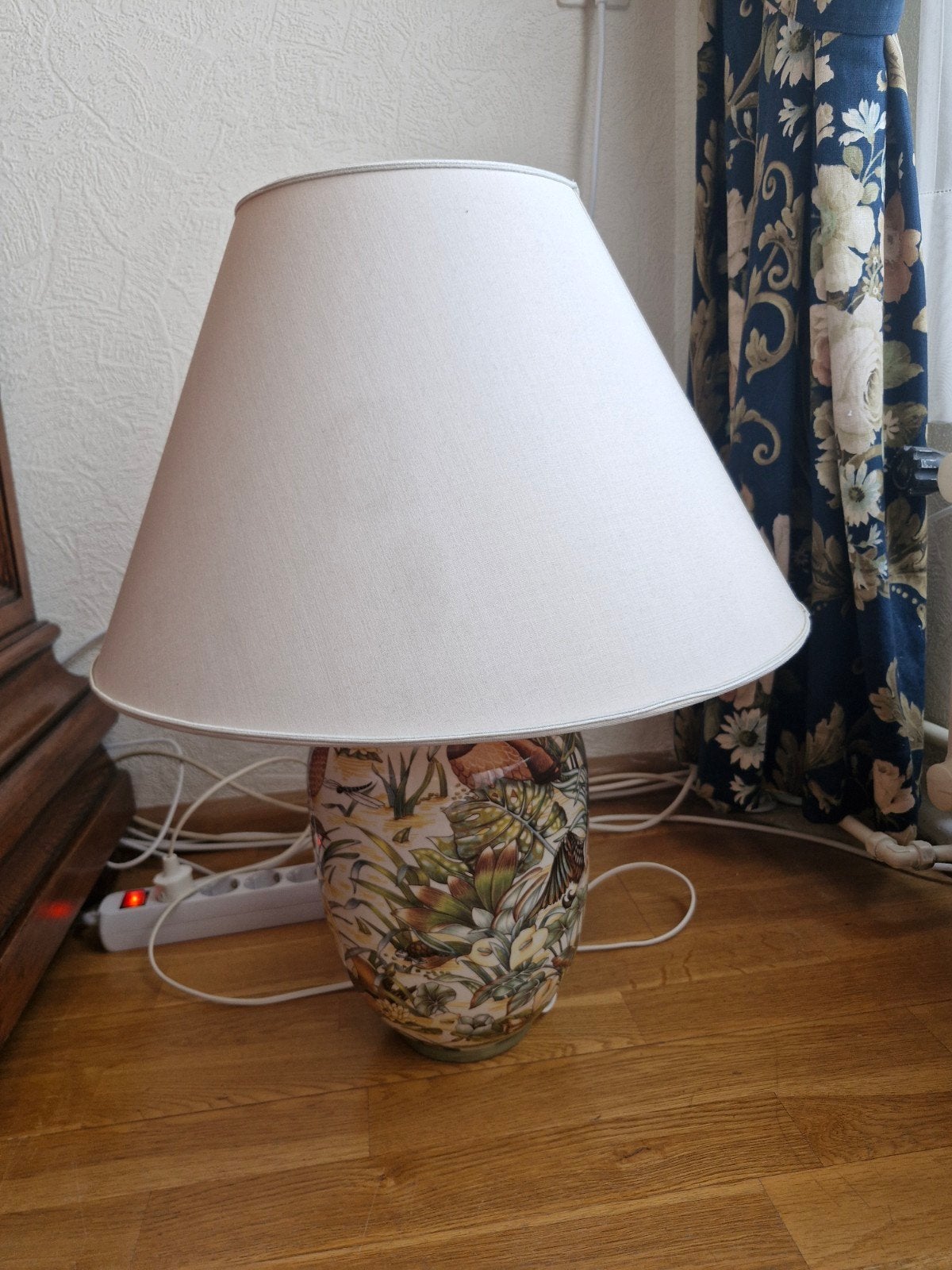 Vintage Tafellamp met Botanische en Dieren Print, Ophalen, Gebruikt, Overige merken, Vintage