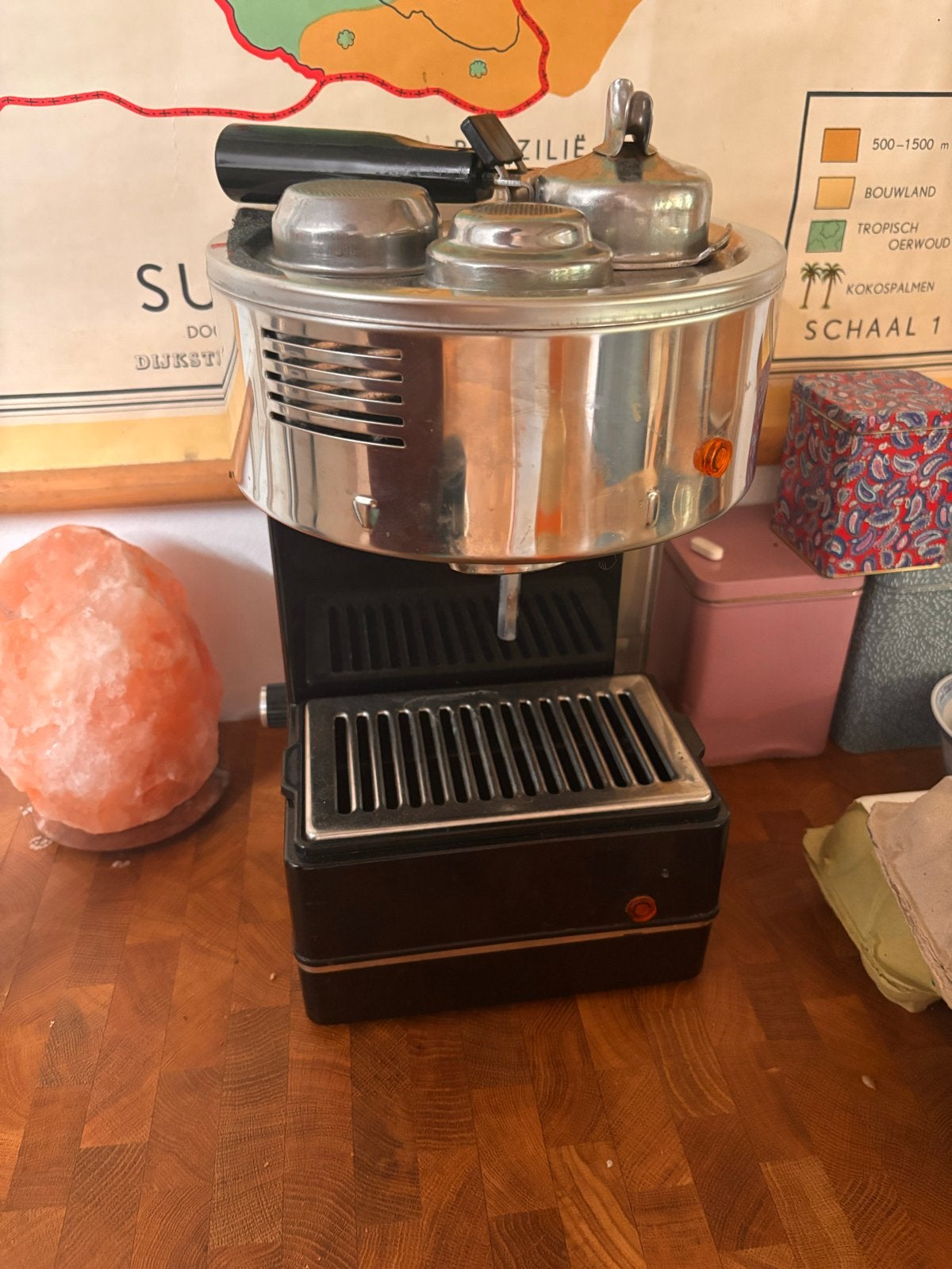 Vintage Italiaanse Espressomachine met Melkopschuimer, Gebruikt, Espresso apparaat, Gemalen koffie, Ophalen