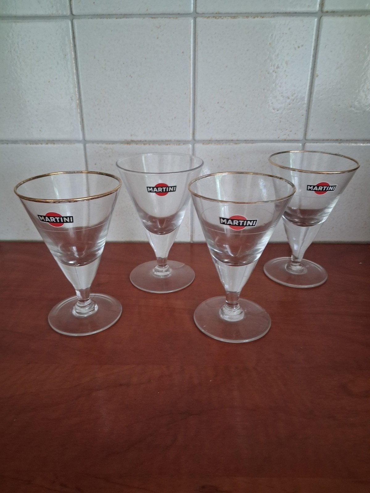 Set van 4 vintage Martini glazen met gouden rand, Ophalen of Verzenden