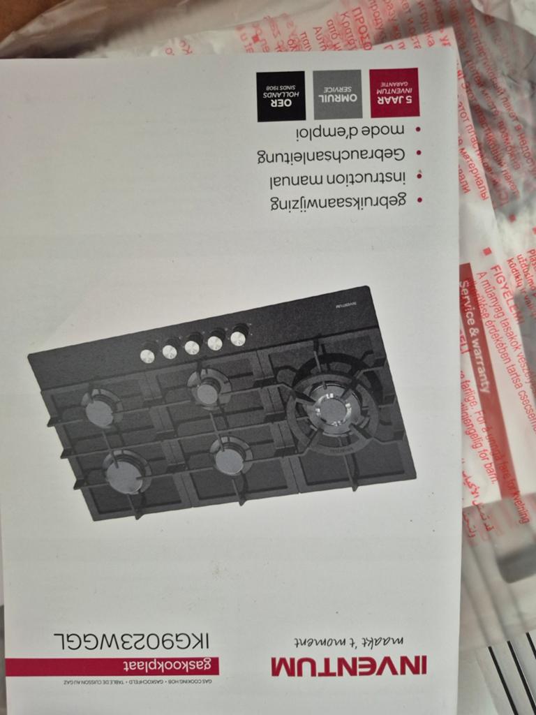Nieuwe Inventum IKG9023WGGL Gaskookplaat - Inbouw, Ophalen, Nieuw, 4 kookzones, Inbouw