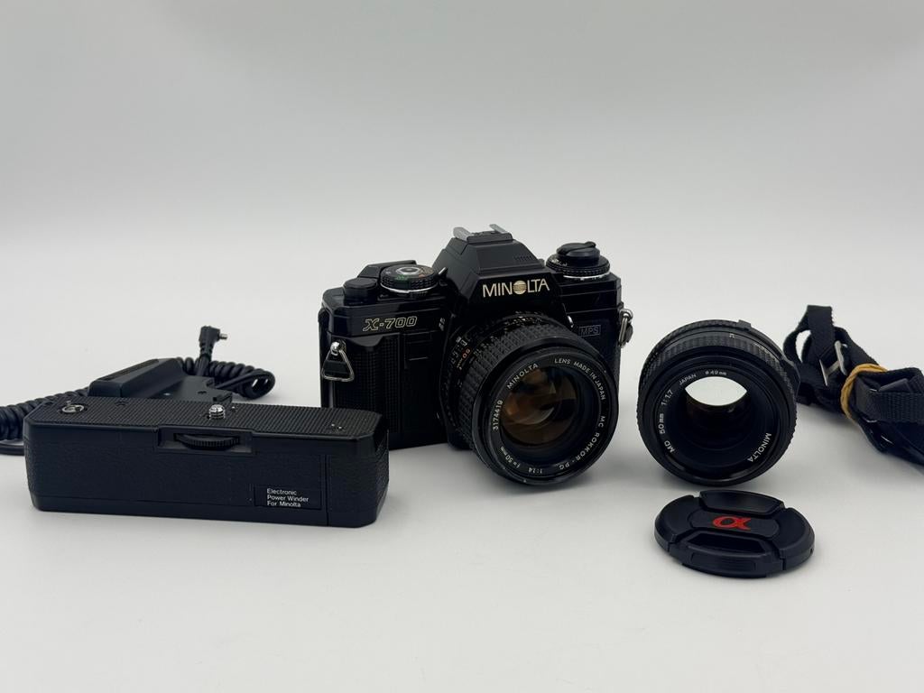 Minolta X700 MC ROKKOR-PG F1.4 50mm Set + Minolta MD F1.7, Audio, Tv en Foto, Fotocamera's Analoog, Zo goed als nieuw, Spiegelreflex