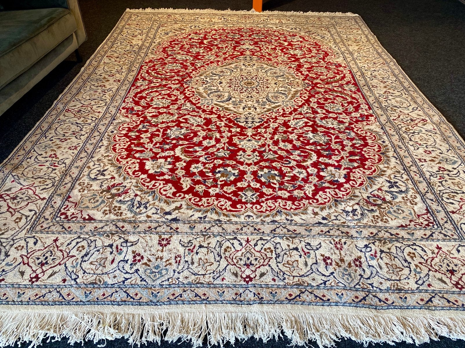 Mooi origineel handgeknoopt perzisch nain tapijt 228x360cm, Gebruikt, ., 200 cm of meer, Ophalen of Verzenden