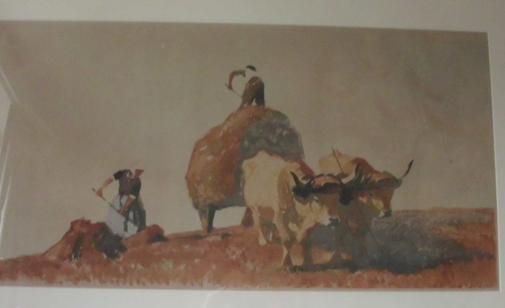 Hooien met ossenkar., Ophalen, Landschap, Ets, 1900 - 1949