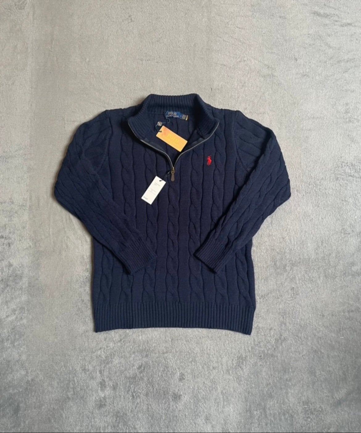 Navy Blauwe Ralph Lauren Quarter Zip Sweater, Kleding | Heren, Ophalen of Verzenden, Zo goed als nieuw, Maat 48/50 (M), Blauw