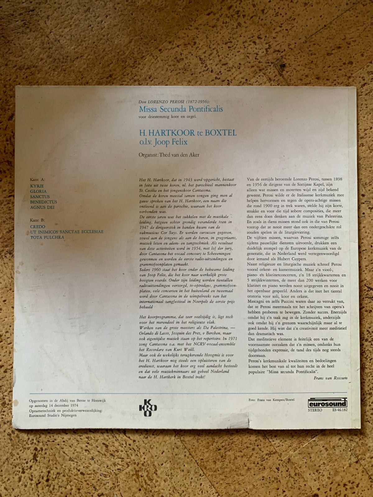 Lorenzo Perosi - Missa Secunda Pontificalis LP KRO klassiek, Gebruikt, Originele persing, Modernisme tot heden, Ophalen of Verzenden