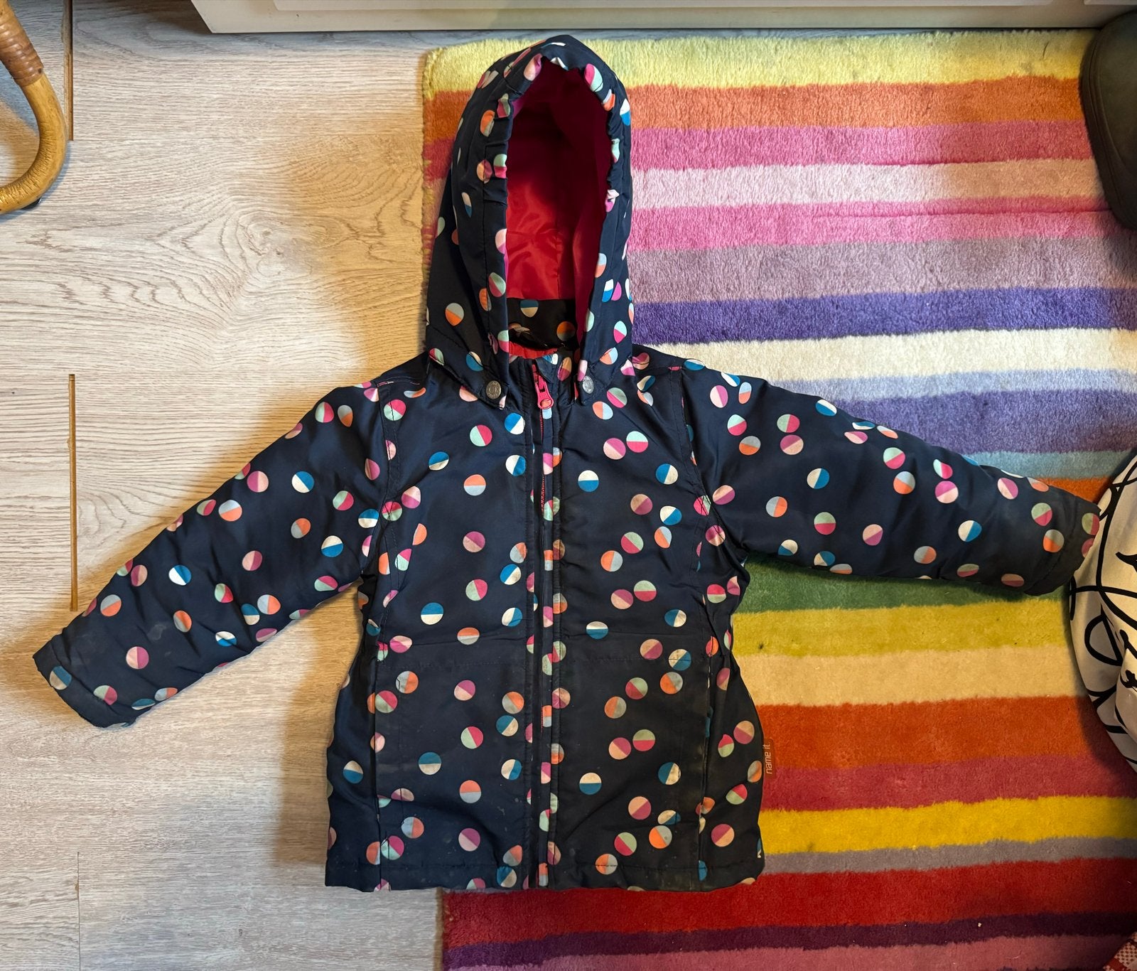 Name it, Tussen-winterjas donkerblauw met stippen mt 98/2-3Y, Kinderen en Baby's, Ophalen, Zo goed als nieuw, Jongen of Meisje