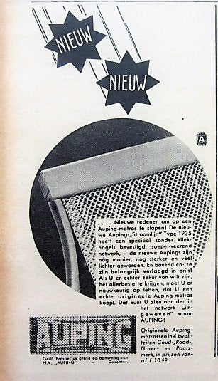 11 vintage advertenties reclames Auping matras 1934-63, Ophalen of Verzenden, Gebruikt, Overige typen