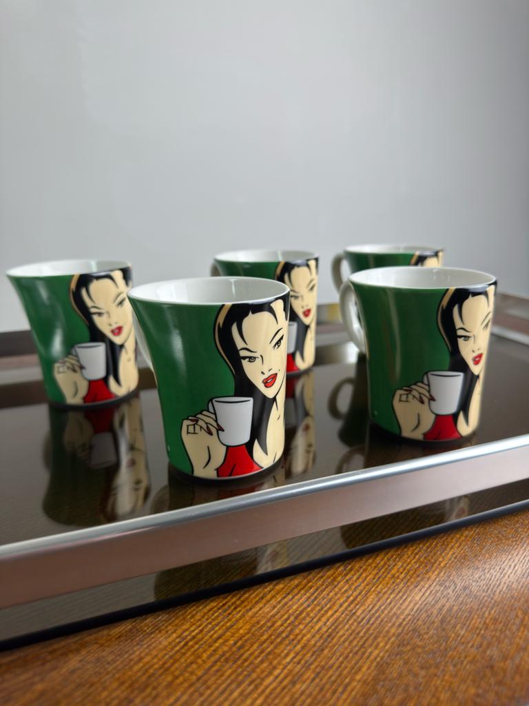 Vintage Pop Art Mokken set (5) designed by Luc Verschuuren, Nieuw, Ophalen of Verzenden, Overige stijlen, Kop(pen) en/of Schotel(s)