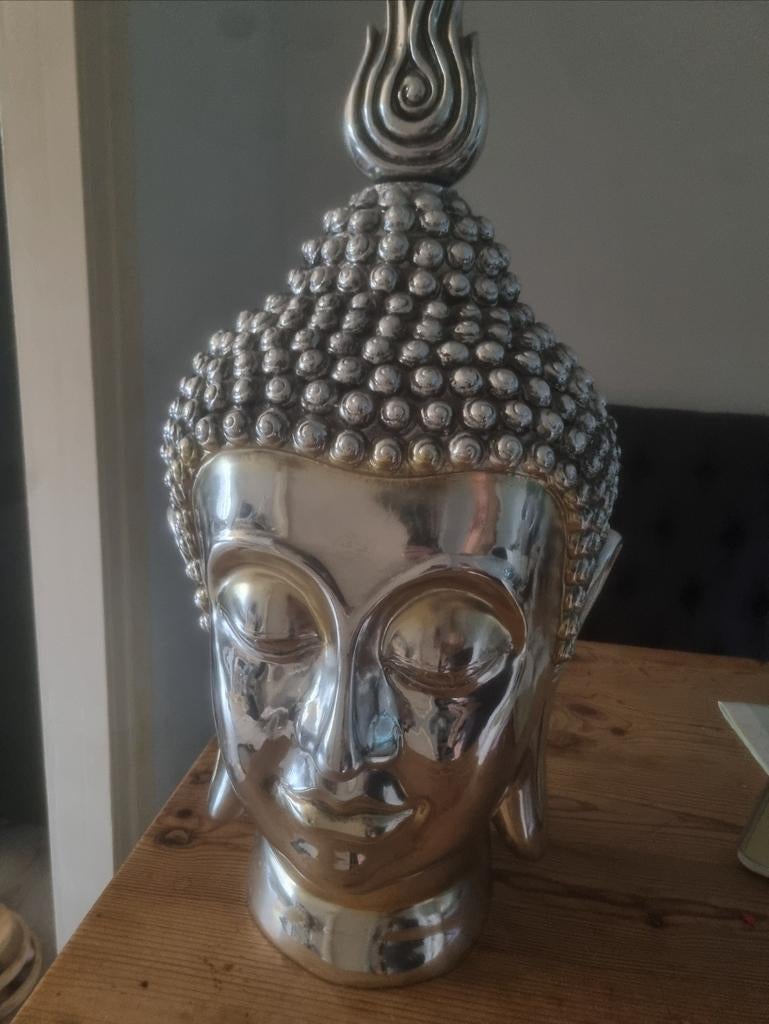 Grote Boeddha Beeld Decoratie van Rofra Home - Zilverkleurig, Huis en Inrichting, Woonaccessoires | Boeddhabeelden, Ophalen of Verzenden