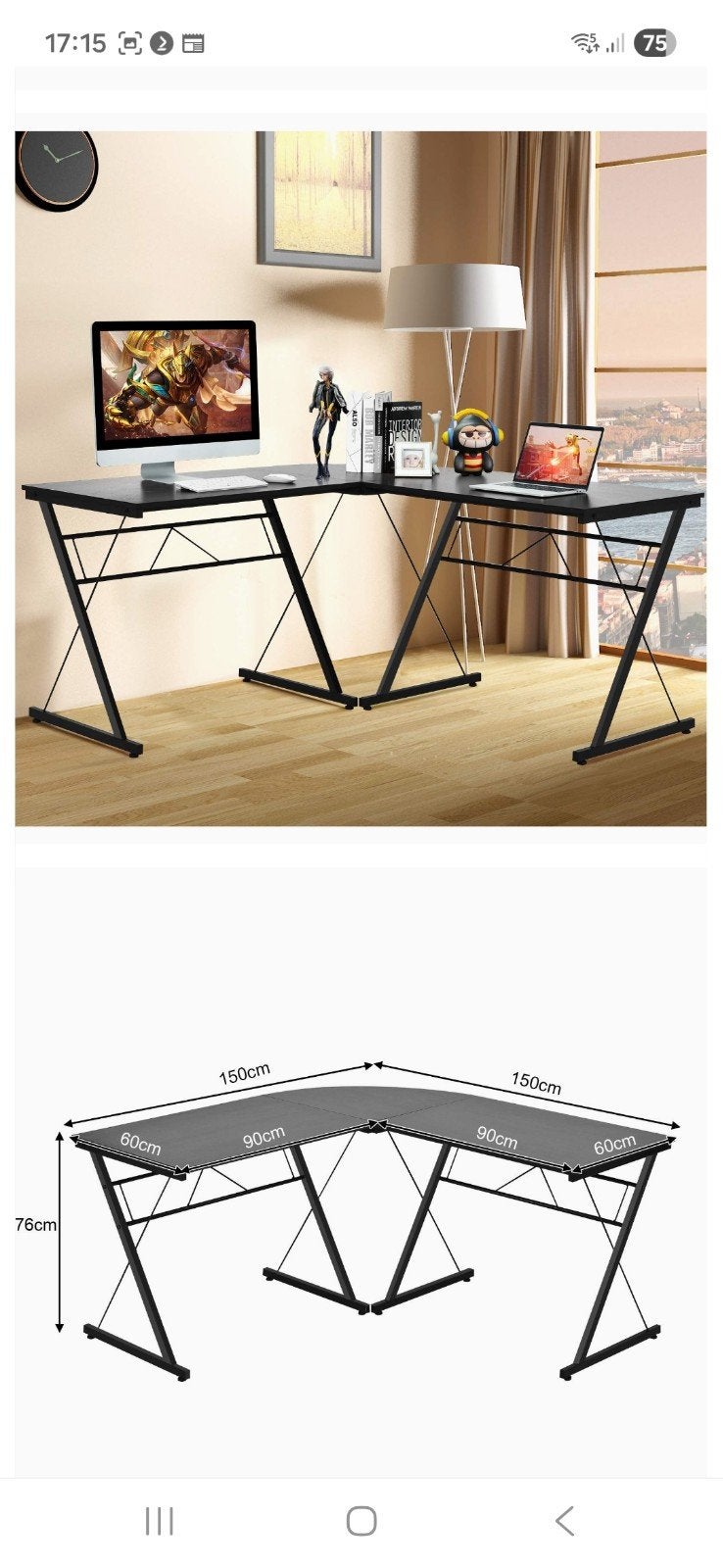 Slank L-vormig Hoekbureau Zwart 90 plus hoek, Huis en Inrichting, Ophalen, Zwart, Demontabel, Spaanplaat of MDF