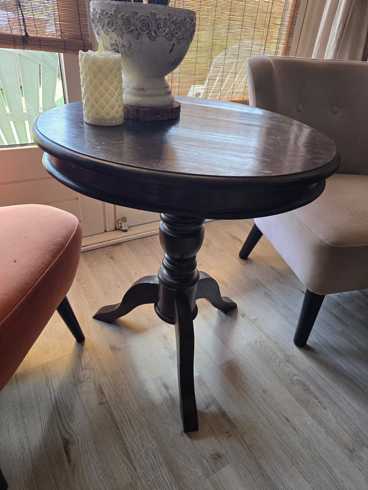 Ronde bijzettafel, donker hout, 60x67cm, Huis en Inrichting, Tafels | Eettafels, Ophalen, Gebruikt, 50 tot 100 cm, Rond